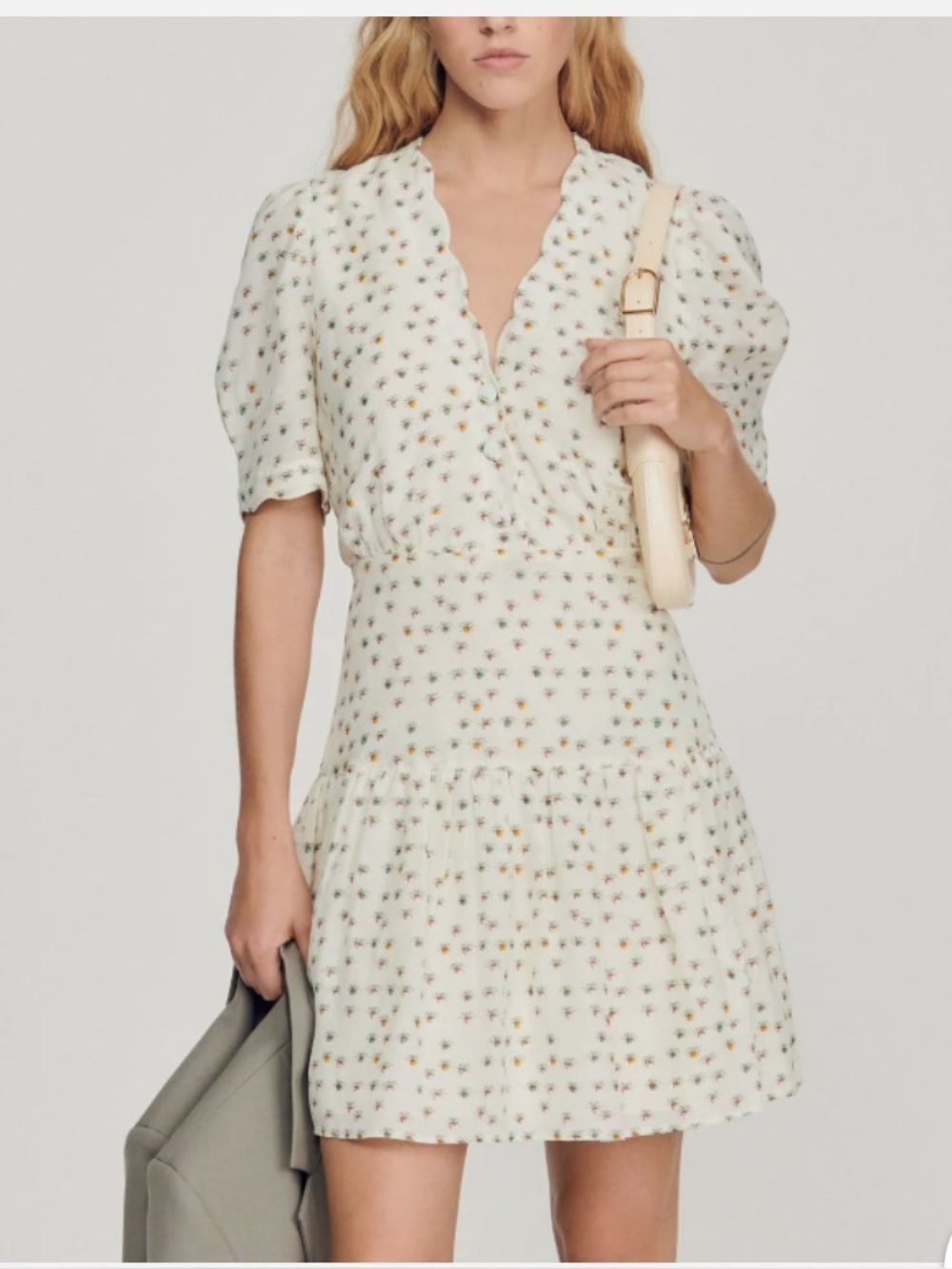 Sandro Cream Mini Dress with Multicolor Floral Print